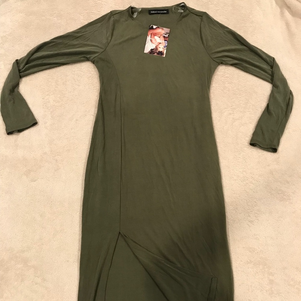 NWT Naked Wardrobe Long sleeve dress  slit Large